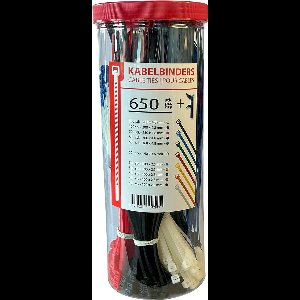 Kortpack - 650 Kabelbinders in Bewaardoos in 4 Maten en 5 Kleuren + Aanspanner - Tyraps - Gekleurde Bundelbandjes - (099.0512)