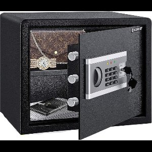 Luxe Elektrische Kluis – Brandwerend – Cijferslot & Sleutel – Voor Thuis en Kantoor – Extra Veilig – Compact Design – Zwart