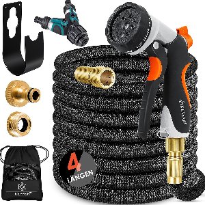 Premium tuinslang - verlengde muurbevestiging - flexibele waterslang met 3-weg - latex kern rekbaar - flexibele slangschroefverbindingen - gemaakt van hoogwaardig messing - 22,5 meter - Zwart