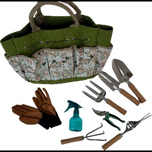 MGM Trading Grenebo Tuingereedschap, Heavy Duty roestbestendig tuingereedschap, tuincadeaus voor dames en heren met snoeischaar en handvat opbergtas (9-delig)