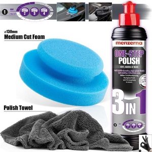 Menzerna-3 in 1 polish 250 ml- aanbreng pad-microfiber poetsdoek 40x40 cm