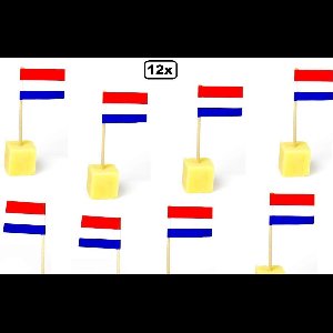 12x Vlagprikker Nederland - Holland cocktail prikker vlag Nederland bevrijdings dag Holland koning dag Nederland woningsdag 27 April oranje vlaggenlijn national ballon