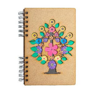 KOMONI - Duurzaam houten Schetsboek - Gerecycled papier - Navulbaar - A5 - Blanco -   Levensboom