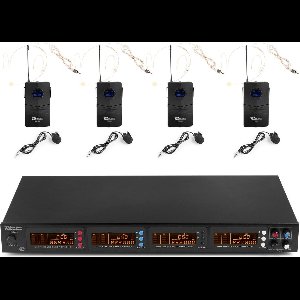Draadloze microfoon - Power Dynamics PD504B draadloze microfoonset met 4 headsets
