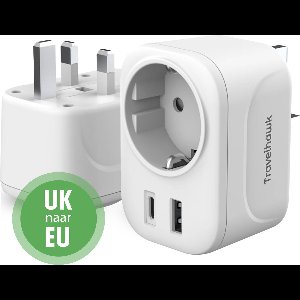 Travelhawk Reisstekker Engeland/UK - Wereldstekker - Wereldstekkers - Reisstekker Type G - USB-C & USB-A - Wit