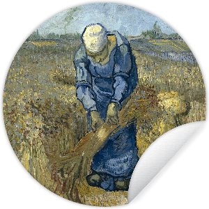 WallCircle - Muurstickers - Behangcirkel - De schovenbindster (naar Millet) - Vincent van Gogh - ⌀ 30 cm - Muurcirkel - Zelfklevend - Ronde Behangsticker