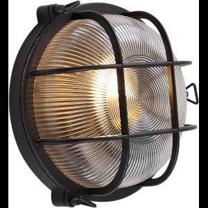 Olucia - Industriële buitenlamp zwart, Juanita, IP44 - Geschikt voor Buiten - Vorm: Rond