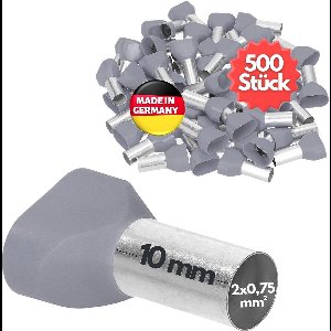 500 stuks Kalitec AET07510GR dubbele adereindhulzen geïsoleerd 2x0,75mm² 10mm lang grijs I Made in Germany I Industriële kwaliteit