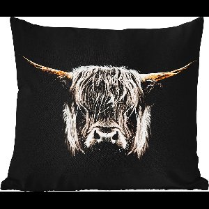 Tuinkussen - Schotse hooglander - Zwart - Wit - Hoorns - 40x40 cm - Weerbestendig