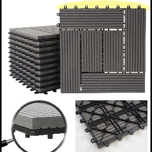 Cosmo Casa WPC Vloertegel - Houtlook - Balkon/Terras - 11x Elk 30x30cm = 1m² - Premium - Grijs - Verspringend