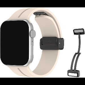 Innerlight® Supreme - Creme Roze - 42/44/45/46/49mm - Siliconen bandje geschikt voor Apple Watch met Magneetsluiting - Geschikt voor Series 1/2/3/4/5/6/7/8/9/10/SE/Ultra