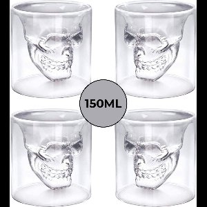 Skull Glazen Set van 4 – 150 ml – Uniek Schedelontwerp voor Whiskey, Tequila, Cocktails & Meer – Catrinaz®