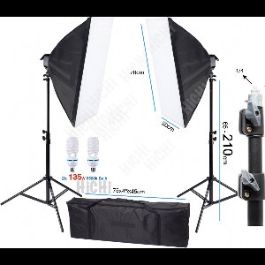 2Pcs Studiolampen Met Tas - Foto Studio Verlichting Kit, Achtergrond Support System Soft box Paraplu tripod Stand - fotolamp fotografie softbox Met Statief 210Cm - Soft box Studiolamp - HiCHi®
