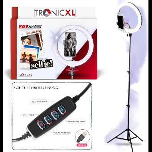 TronicXL Tripod Set 4-delig - 210 cm Statief + XXL Ringlamp LED + 360° Kogelkop + Smartphonehouder - Beauty Light - Camera I geschikt voor YouTube Live Video Streaming, TikTok - Ring licht
