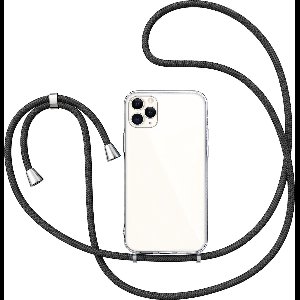 Hoesje met Koord geschikt voor iPhone 14 Pro Max - Back Cover Siliconen Case Transparant Hoes Zwart