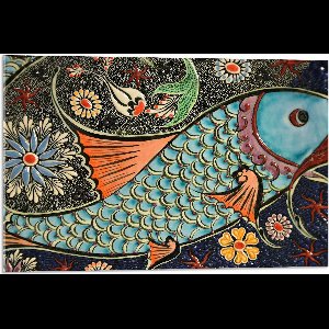 WallClassics - Acrylglas - Mozaiek in Verschillende Kleuren in Vorm van Vis - 75x50 cm Foto op Acrylglas (Met Ophangsysteem)