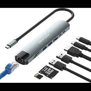 GREYTECH USB C Docking Station 8 in 1 - met HDMI 4K, Ethernet RJ45, USB-C opladen 100w en meer - Spacegrey