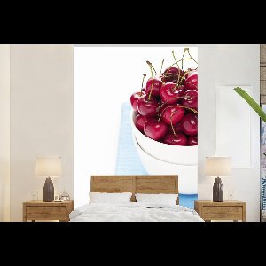 Behang - Fotobehang Kers - Kom - Blauw - Breedte 145 cm x hoogte 220 cm