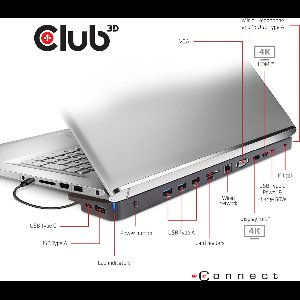 CLUB3D UNIVERSEEL Docking station USB Type C 3.2 Gen1 Triple Display Dynamic PD oplaad + 100W PD charger