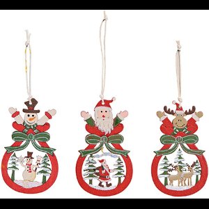 Kersthangers 3 Stuks - Kerstman - Kerstpop - Hout