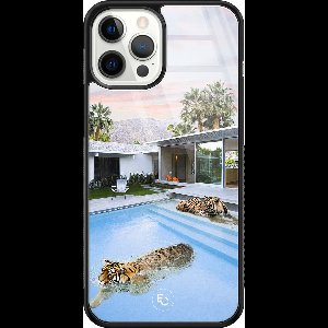 Hoesje geschikt voor iPhone 12 Pro Max - Tijger zwembad - Luxe Hard Case - Print - Blauw - ELLECHIQ