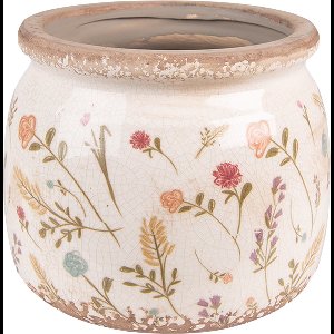 Clayre & Eef Bloempot Ø 15x13 cm Roze Beige Keramiek Bloemen