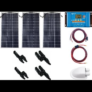 Set Flexibel Zonnepaneel 330Wp 12V Caravan, Camper, Boot, Tent of Tuinhuisje - Victron Energy BlueSolar PWM 30A LCD&USB laadregelaar - Zonnepaneel Compleet Pakket - Dakdoorvoer - Plug-Play set schematische tekening en handleiding-Monokristallijn
