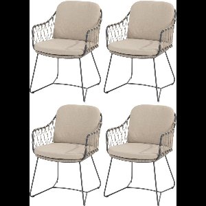 Prego dining tuinstoel rope antraciet taupe Taste 4SO set van 4