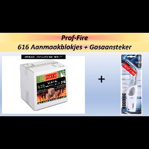 Prof-Fire- 616 Aanmaakblokjes voordeeldoos & Gasaansteker Flexibele hals - Milieuvriendelijk - CO2 Neutraal - Top kwaliteit - Ecologisch - Lange Brandduur -