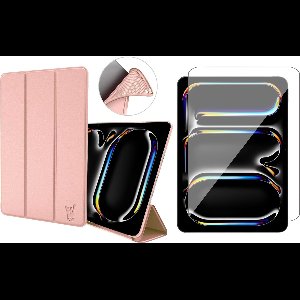 Hoes en Screenprotector geschikt voor iPad Pro 13 inch 2024 – Smart Cover met Tri-Fold Stand – Schokbestendig – Auto Wake/Sleep – TPU Backcase – Rose