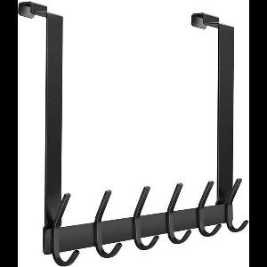 Deurhaak Achterkant Roestvrijstalen Deurkapstok Binnen Geen Boren met 6 Haken Deurhaak Strip Deur voor Badkamer Slaapkamer (Zwart, Binnen)