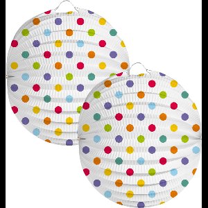 Folat Lampion stippen - 2x - 22 cm - wit/regenboog kleuren - papier - Sint maarten/kinderfeestje lampionnen