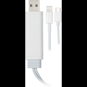 DELTACO EPZI IPLH-190, Universele Synchroniseer / Oplaad- Kabel, USB Type A naar micro-USB en 1x Lightning - Wit - 0,5m