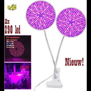 Ortho® - FS 290 LED Full Spectrum Groeilamp - Bloeilamp - Kweeklamp - Grow light - Groei lamp (met 2 upgraded 290 LED Full spectrum lampen) 2 Flexibele lamphouders - Spotje met Klem - 2x
