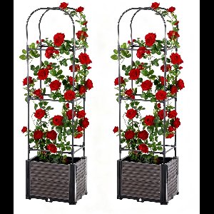 DoneMore® – hoog bed – klimplantenbak – zelfirrigatie – met rankrooster – zwart – 150 x 40 x 40 cm – set van 2