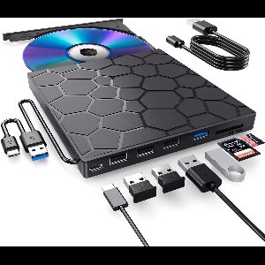 Kraftverdia 8-in-1 Extern Optisch Station - DVD/CD Brander met USB Hub - 4 USB Poorten & SD/TF Kaartlezer - USB 3.0 & Type-C - Snelheid 5 Gbps - Plug & Play - Oplossing Stroomproblemen - Compatibel met Windows & Mac