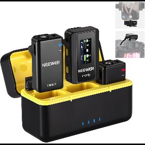 NEEWER CM28 (1 RX + 2 TX + oplaadkoffer), draadloze lavaliermicrofoon, 48 kHz/16 bit, 9 uur ongecomprimeerde opname, 656 voet/200 m bereik, lavaliermicrofoon voor iPhone, Android, camera