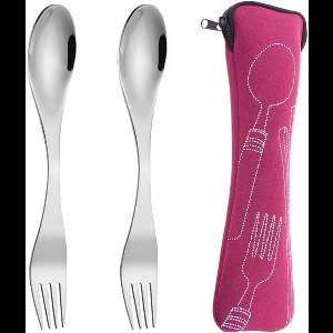 2-in-1 Bestekset voor Kamperen en Reizen - Lichtgewicht RVS Bestek met Etui