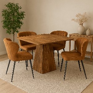 Mangohouten Eettafel Nova Vierkant 90x90 cm Mahom Industrieel - Dinertafel van Mangohout & Metaal - Industriële Eettafel