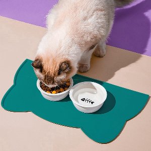 Stunq® Voerbakmat voor katten en honden, 52 x 30 cm, siliconen, waterdichte voeronderlegger, antislip, waterbak, kattenmat, groen