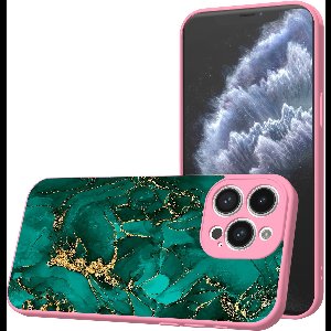 Smartphonica Telefoonhoesje Geschikt voor iPhone 11 Pro Max met Groen Goud Marmer opdruk - TPU Back Cover Case Green Gold Marble Design - Roze geschikt voor iPhone 11 Pro Max