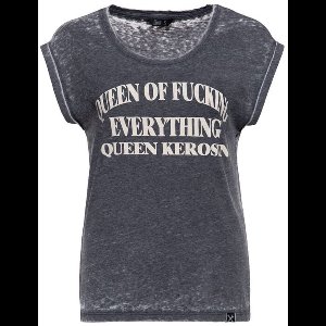 Queen Kerosin Queen Of Everything Enzyme Wash T-Shirt Dames T-shirt - grijs - S