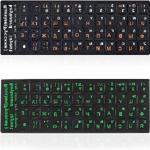 Inovra Plus - Toetsenbordsticker Russisch Engels Pack - Voor PC Computer Notebook - Zwarte Achtergrond - 2 Talen - Groen Oranje Kleuren fascineren
