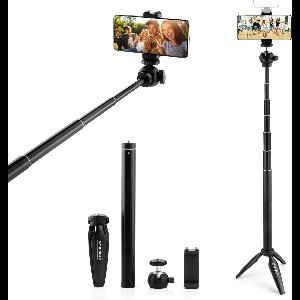 MOJOGEAR Vlog KIT: mini-statief, telefoonhouder & extra lange selfie stick - 29 tot 162 cm - Streaming/tutorial/vlog KIT - Zwart