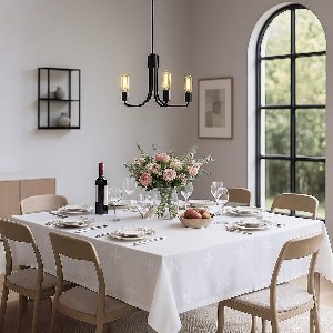 Damasten Tafelkleed – Wit – 150 x 360 - 100% Katoen – Franse Lelie Patroon – Hotelkwaliteit – Geweven in Portugal