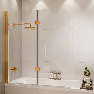 Lomazoo Badwand Caracas -120x140cm - Goud - Nano Coating Anti-kalk - 2delig - Draaibaar -helder Glas
