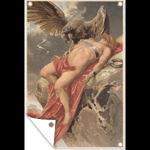 Tuinposter - Tuindoek - Tuinposters buiten - Een illustratie van de adelaar die Prometheus aanvalt - 80x120 cm - Tuin