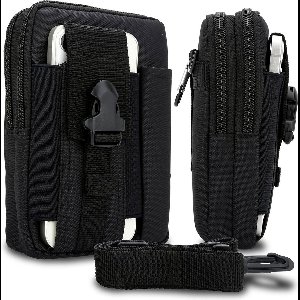 Hoesje geschikt voor Huawei P40 in effen zwart tactische mobiele telefoon molle EDC etui compatibel schoudertache militaire riem case cover