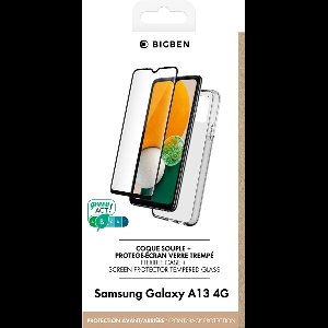 Bigben Connected, Beschermingspakket Geschikt voor Samsung Galaxy A13 4G schokbestendig TPU hoesje en 9H scherm glas, Transparant