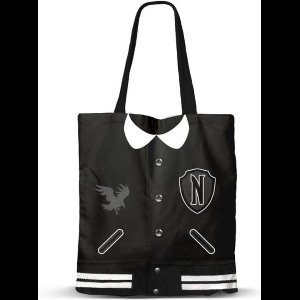 Karactermania - Wednesday - Varsity - Boodschappentas met rits - Shopper - Schoudertas - Handtas- Shopper - zwart